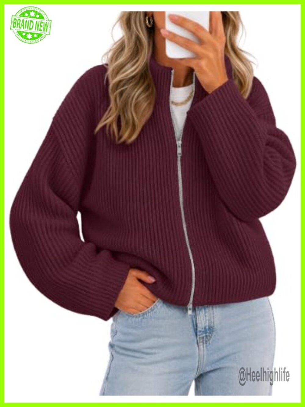 Merokeety Womens Long Sleeve Chunky Knit Cardigan Sweater Zip Up